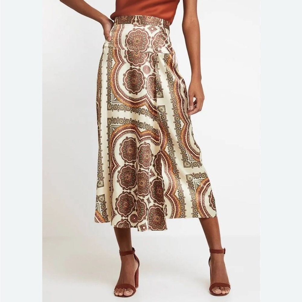 Topshop Satin Mandala Paisley Print A-line Midi Wrap Skirt | Size 8 - Picture 7 of 16